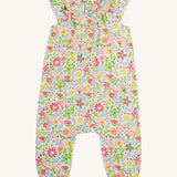 Frugi baby peony bunny bounce playsuit - GOTS organic cotton baby playsuit a gentle ruffle on the neck. Features a design of different grey bunnies and coloured flowers.