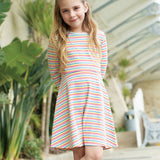 Frugi Rhianna Rib Skater Dress - Rainbow Stripe