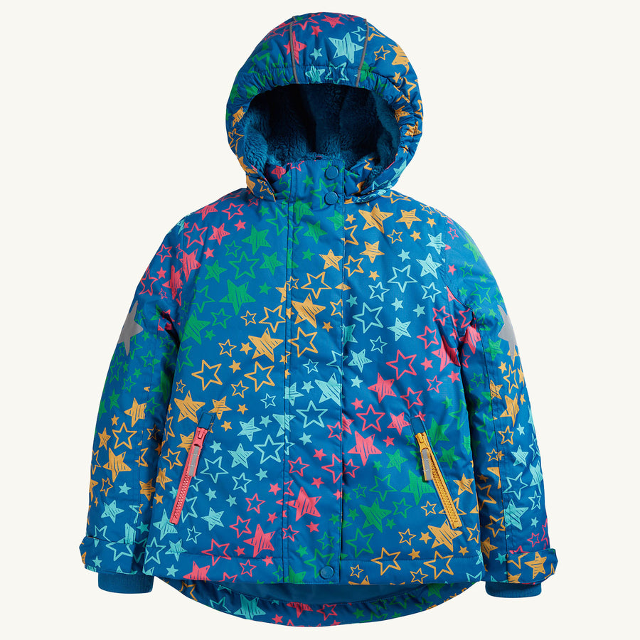 Frugi Snow and Ski Coat - Super Stars. Front view against a plain background.