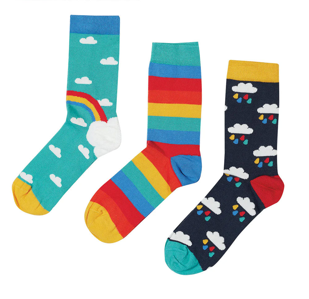 Frugi rock my sock pacific aqua rainbow 3 pack