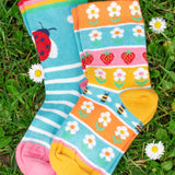 Frugi kids rock my socks strawberry bumblebee and flower design 