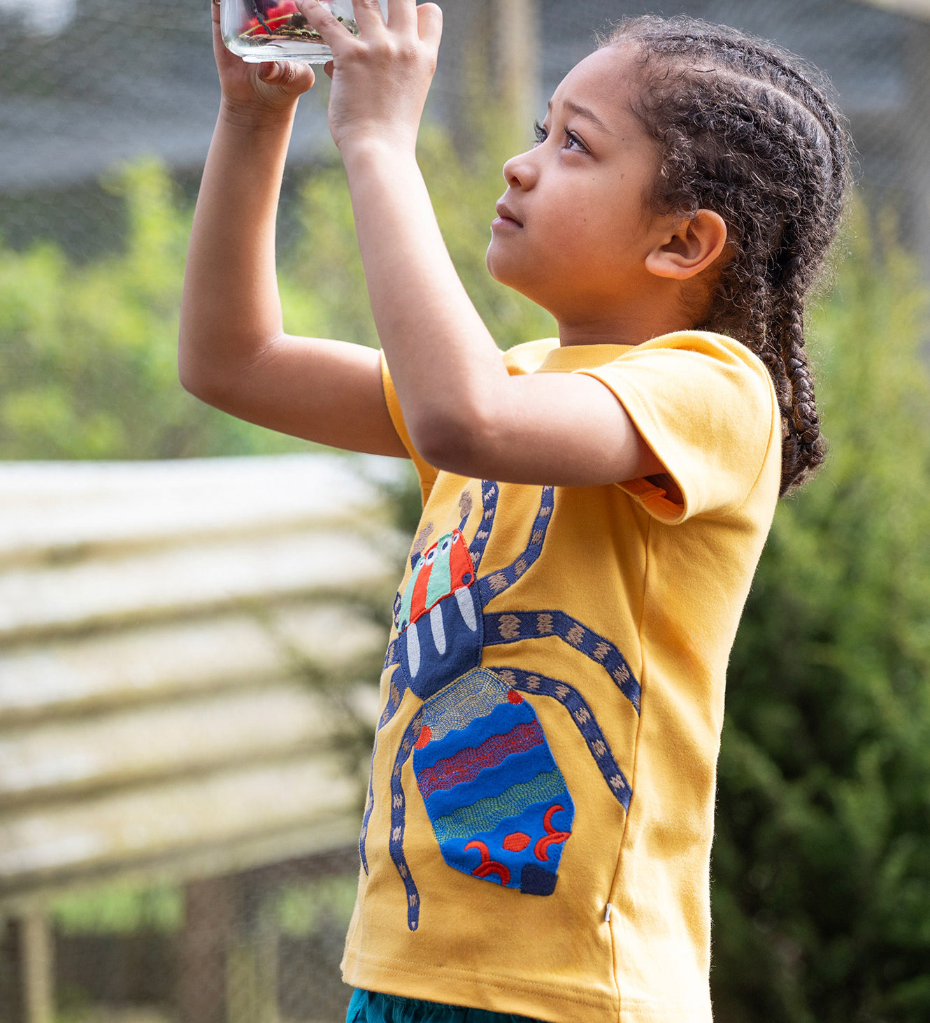 Frugi yellow short sleeve tshirt spider design 