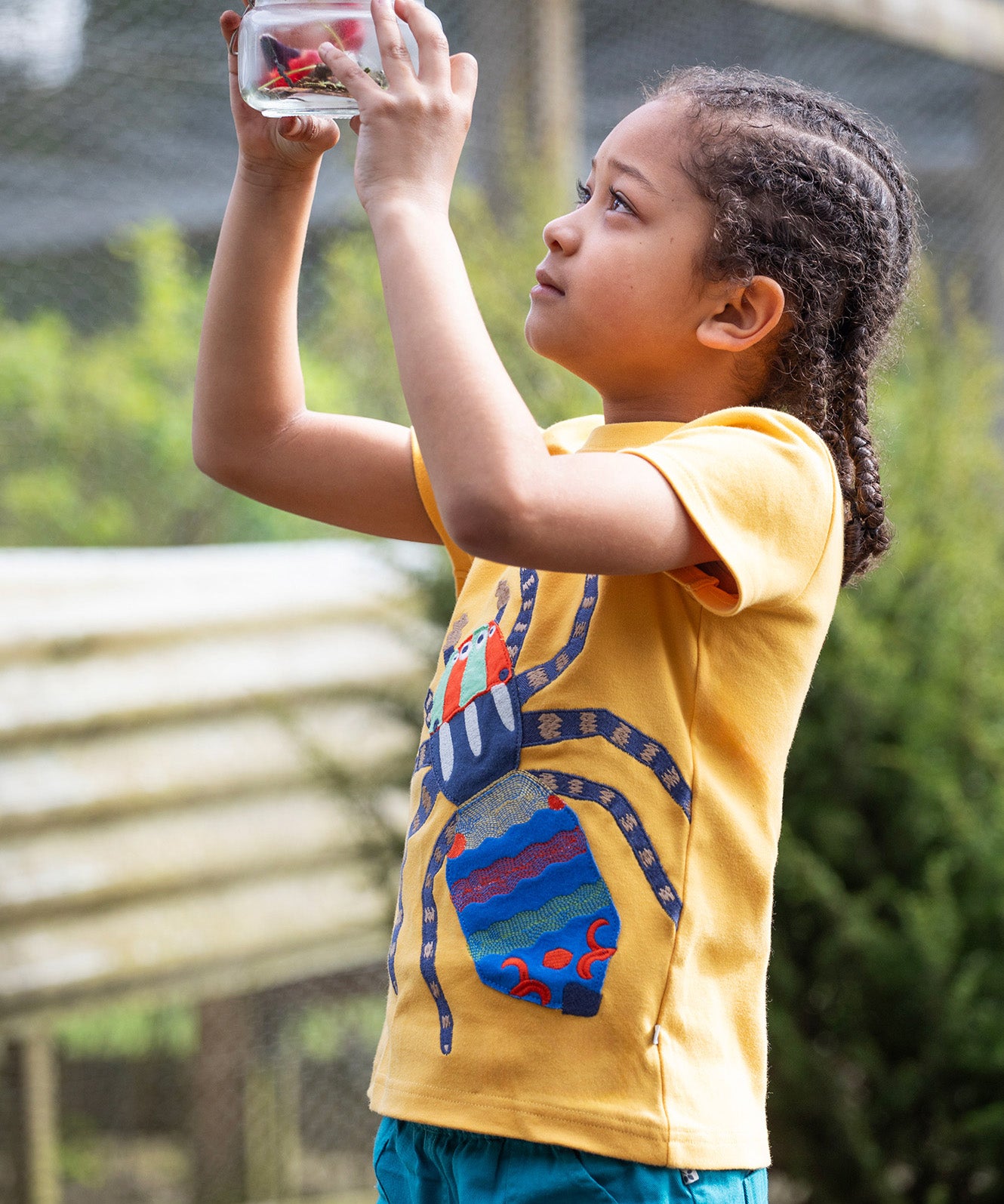 Frugi yellow short sleeve tshirt spider design 