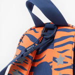 A closer look at the tiger face and interactive tiger ears on the The Little Adventurers Backpack - Salamander/Tiger