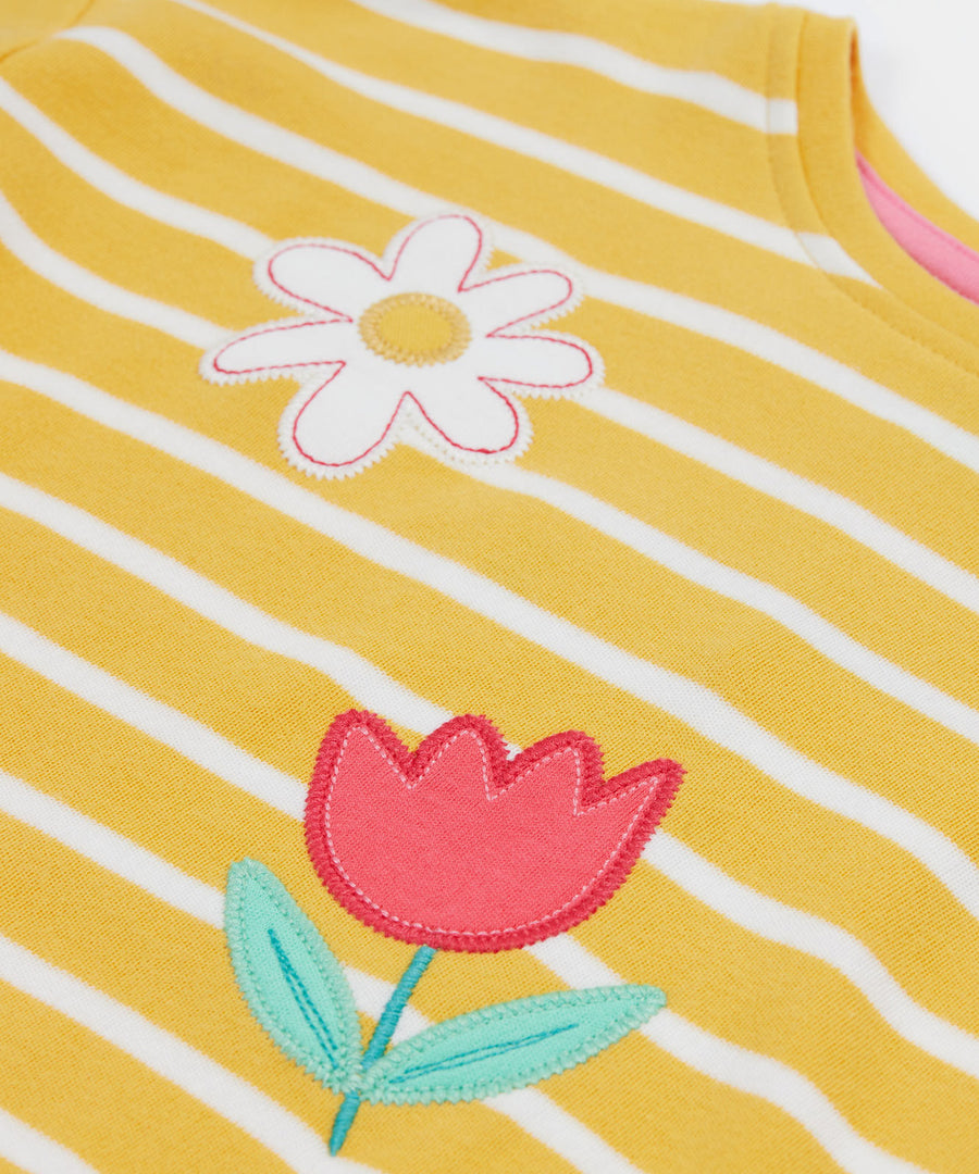 frugi top flower detail, tulip embroidery