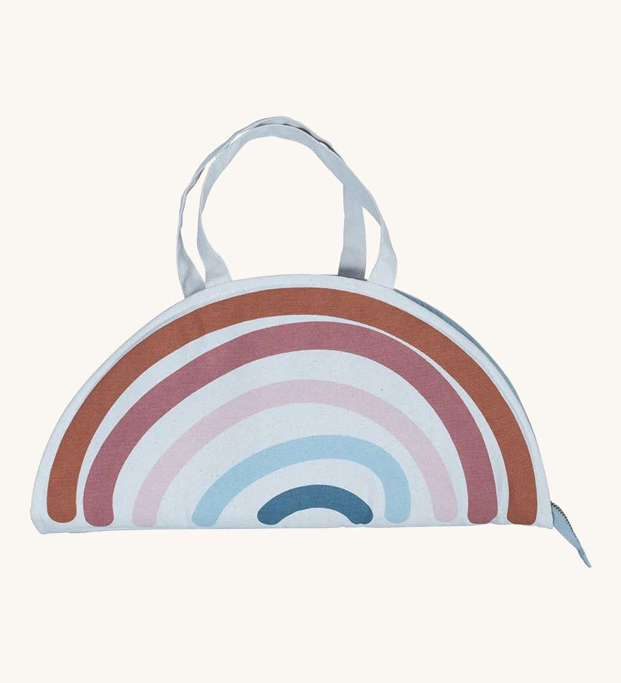 The Fabelab Organic Rainbow Play Purse on a plain background, shown closed.