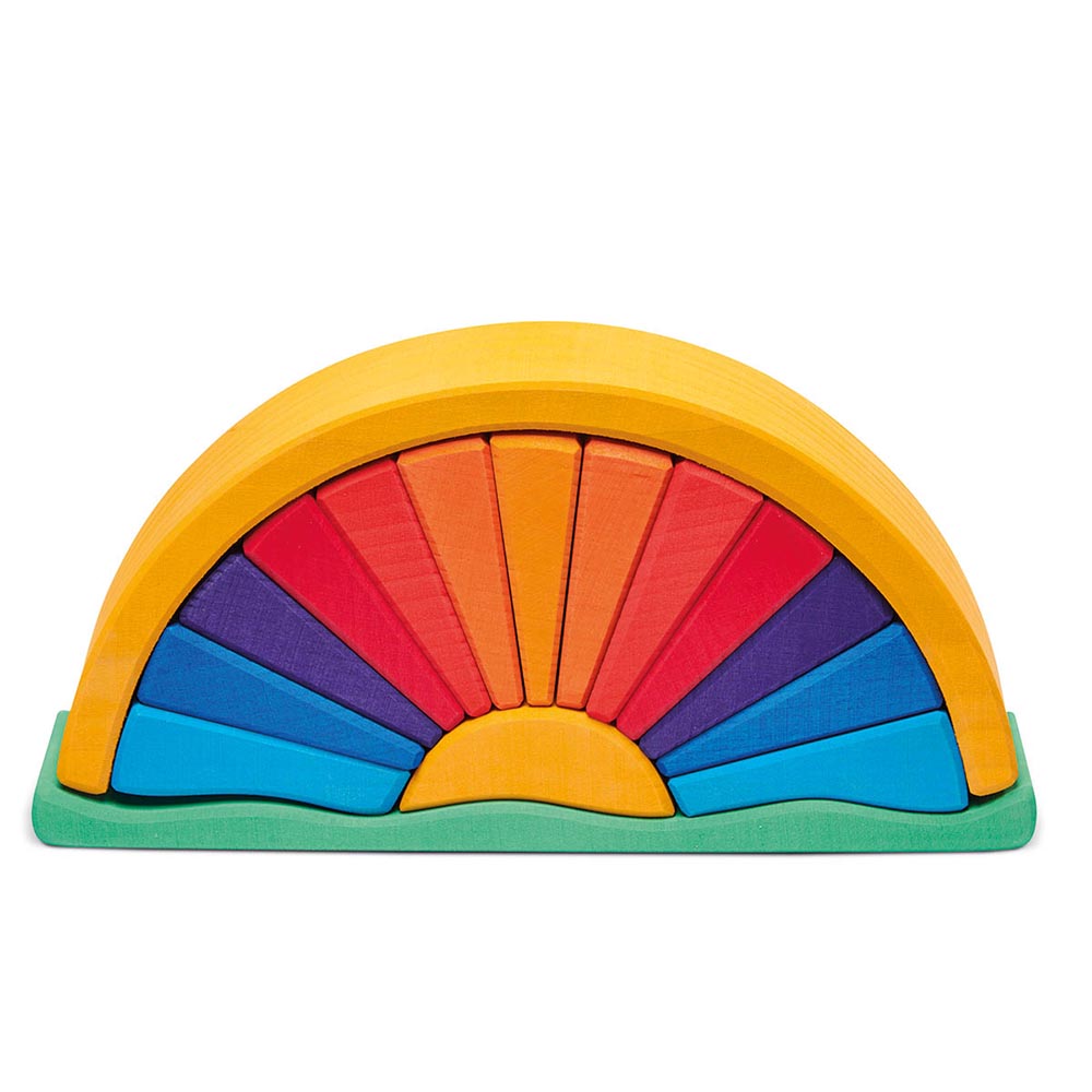 Gluckskafer eco-friendly stacking wooden sunray arch toy set on a white background