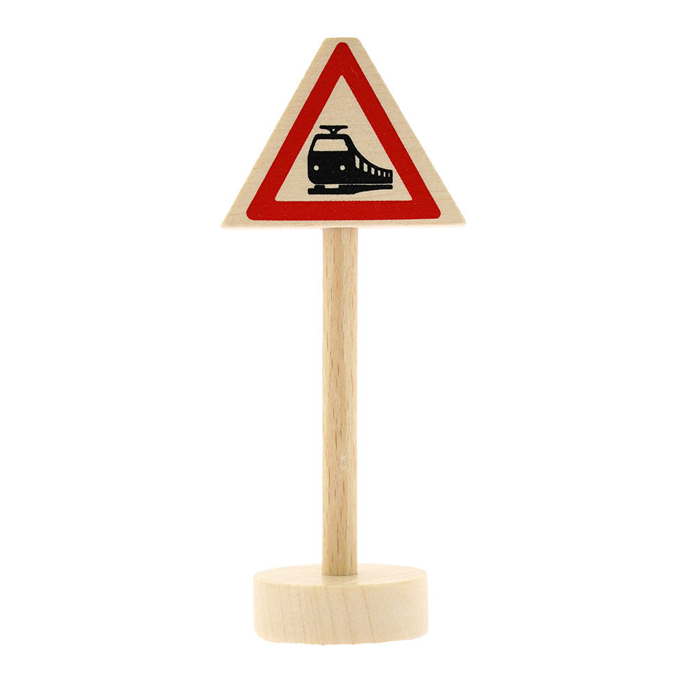 Gluckskafer small world train crossing road sign on a white background