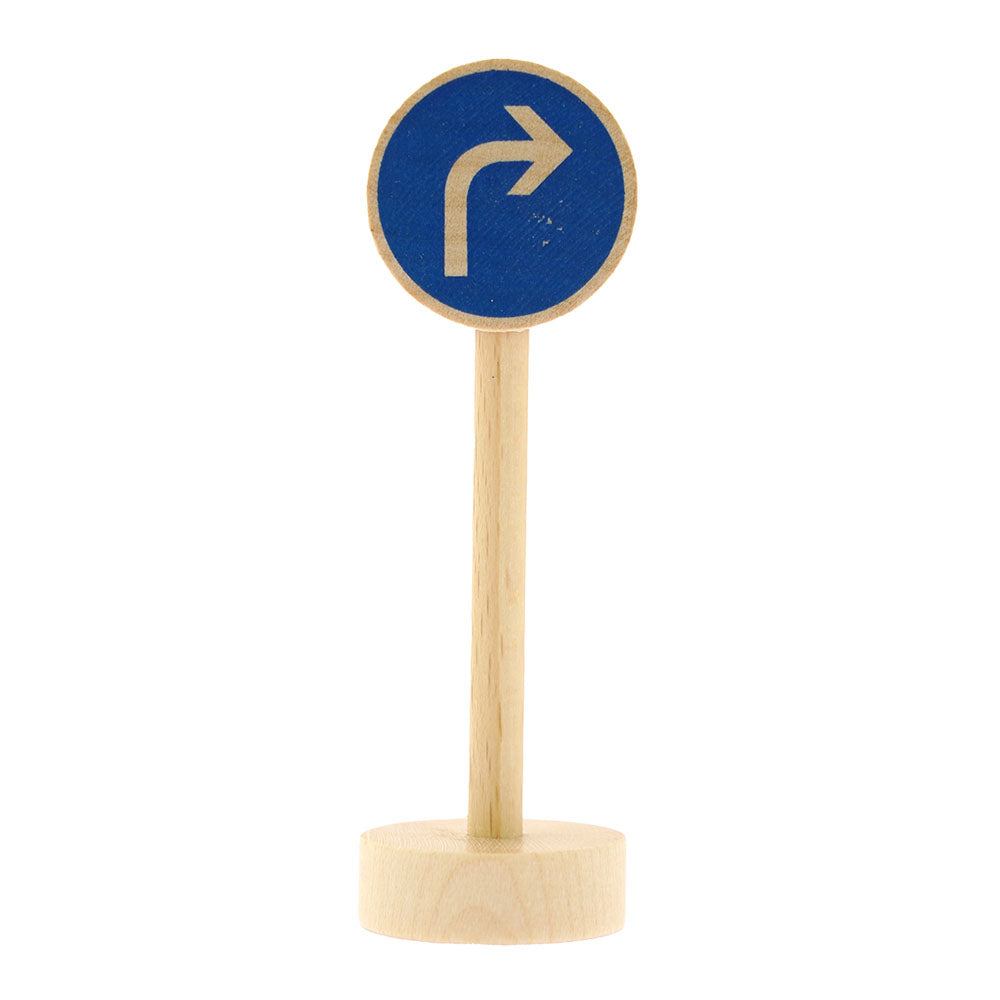 Gluckskafer small world right turn road sign on a white background