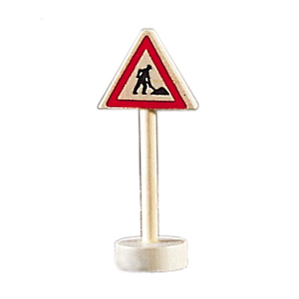 Gluckskafer childrens miniature road works traffic sign toy on a white background