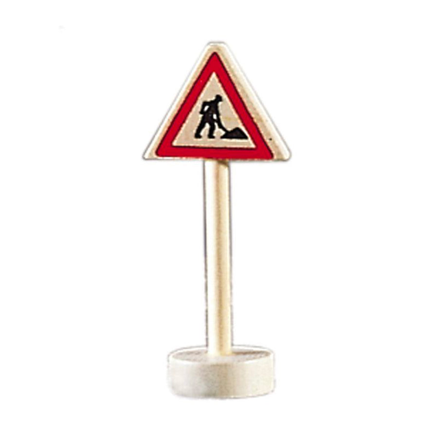 Gluckskafer childrens miniature road works traffic sign toy on a white background