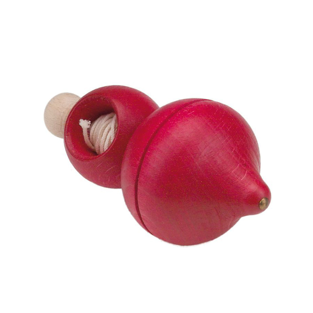 Gluckskafer plastic-free red wooden spinning top on a white background