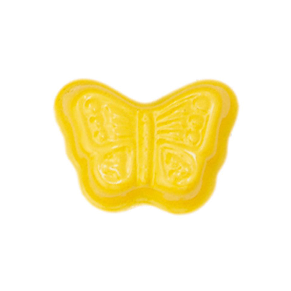 Gluckskafer yellow metal butterfly sand mould on a white background