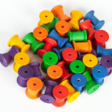 Grapat 36 Wooden Spools - Rainbow Reels in 6 different rainbow colours and 3 different shapes. Perfect for sorting