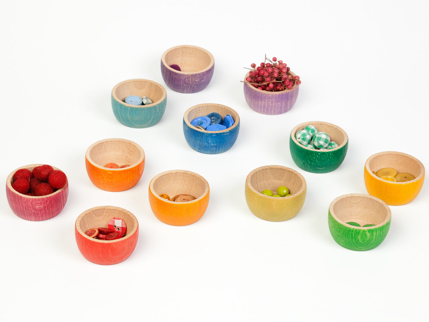 Grapat 12 Rainbow Wooden Sorting Bowls