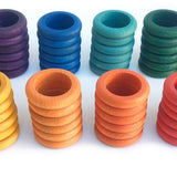 Grapat Loose Parts Wooden Rainbow Rings 12 Colours Supplementary Set, 72 piece set stacked in 12 colours