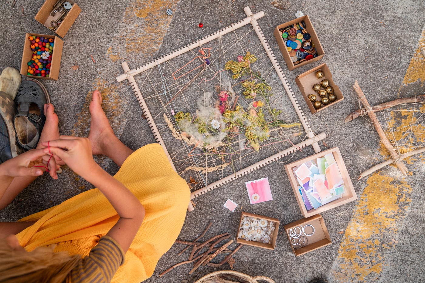 Pieces of the Grapat wooden frame set laid out on a white background