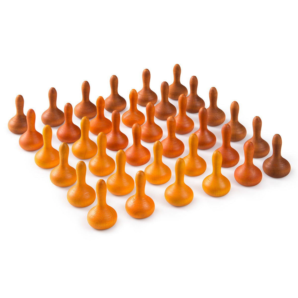 Grapat wooden Mandala Pumpkin Waldorf toys laid out on a white background