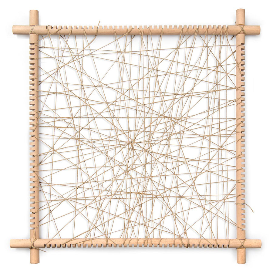 Grapat handmade wooden weaving frame laid out on a white background