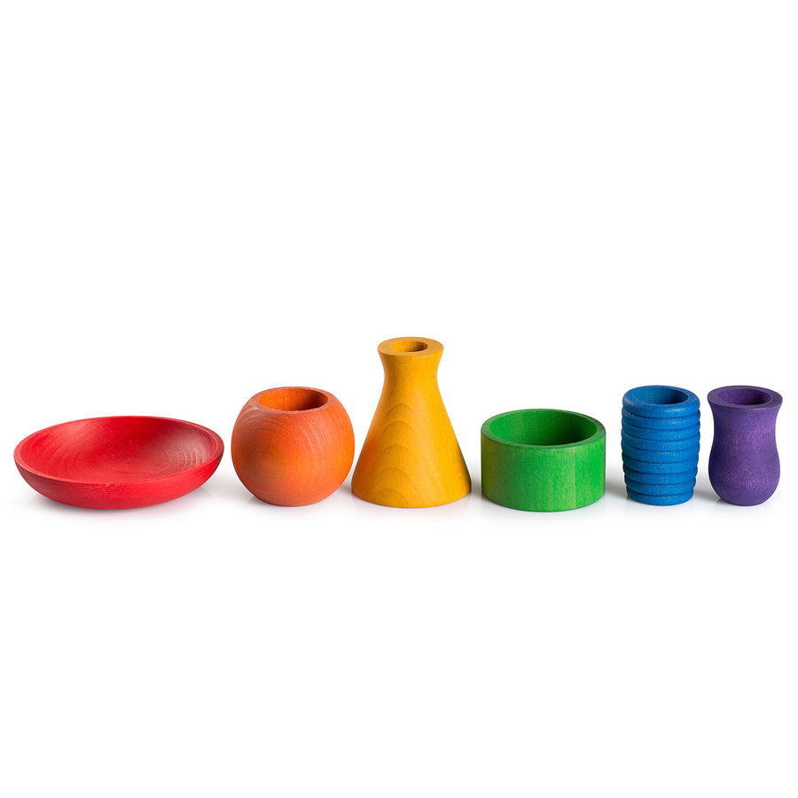 6 Grapat Wooden Rainbow Sorting Pots