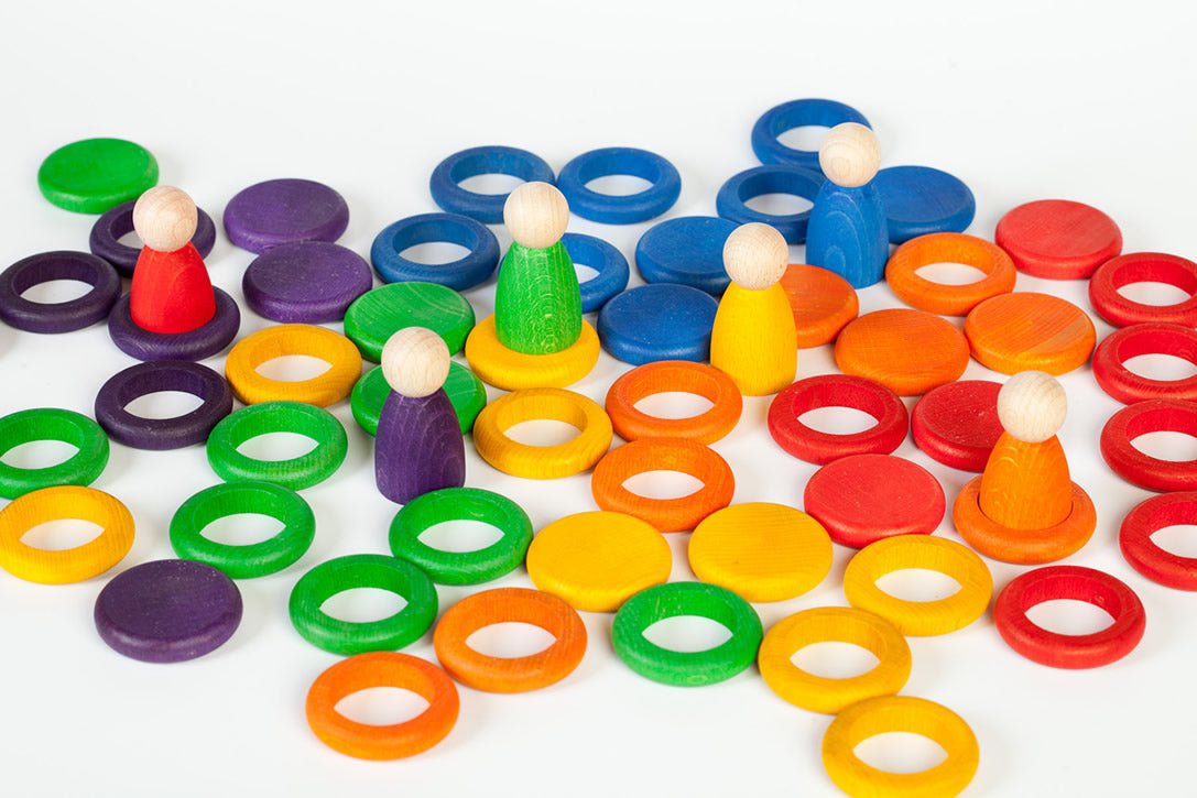 Grapat Loose Parts Wooden Rainbow Rings 12 Colours Supplementary Set