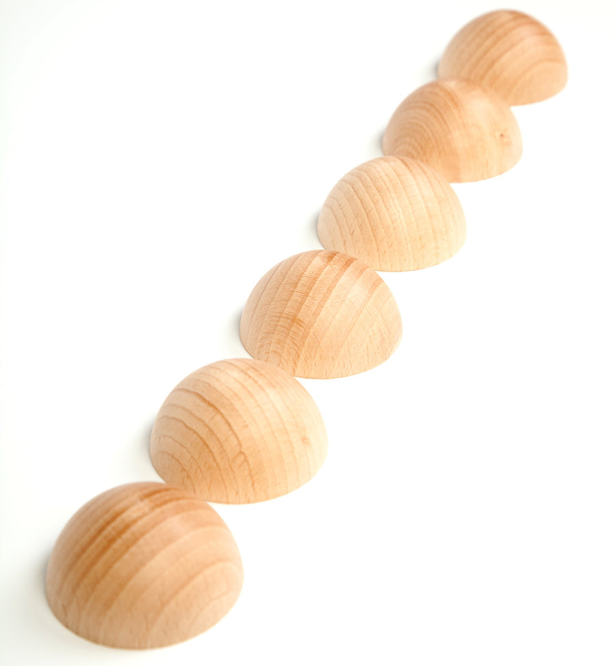 Grapat Loose Parts 6 Natural Wooden Semi Spheres