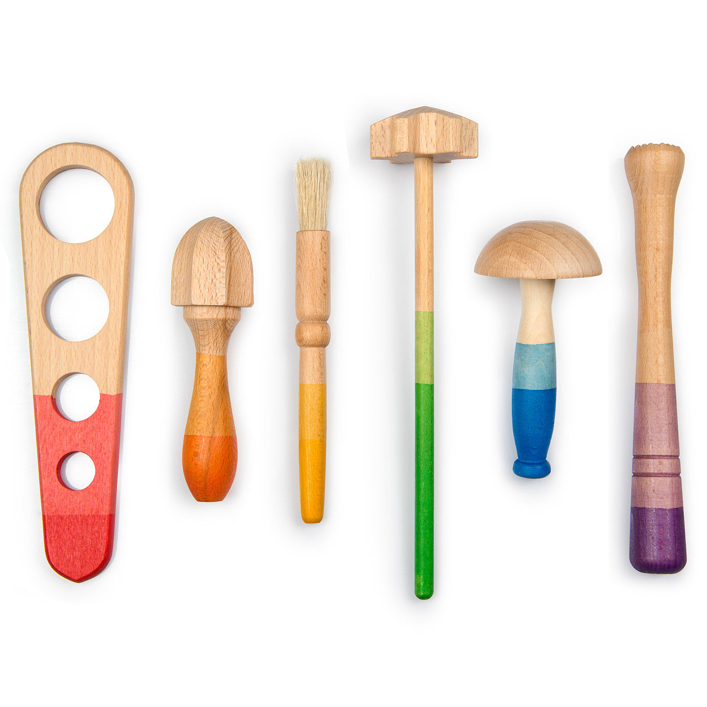 The Grapat Wooden Sensory Play Tools lined up in a row