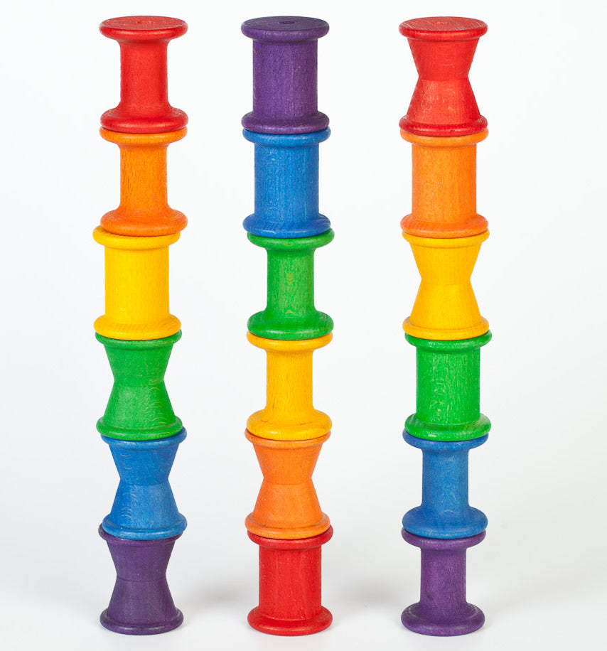 Grapat Wooden Spools 18 - Rainbow Reels for heuristic play. Stack