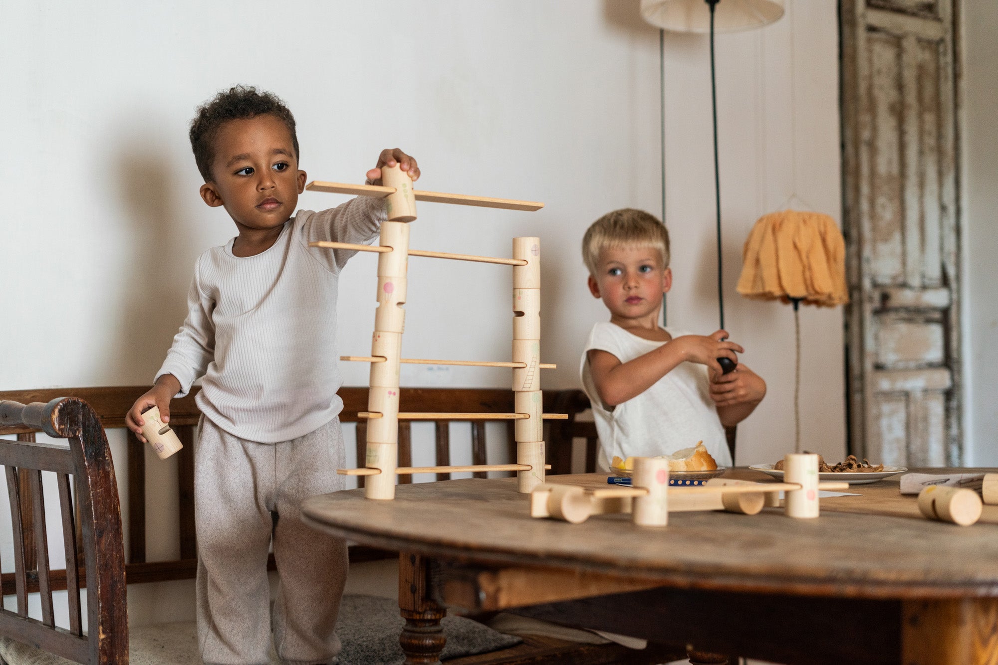 Grapat wooden woodland set stacked and balanced on a table