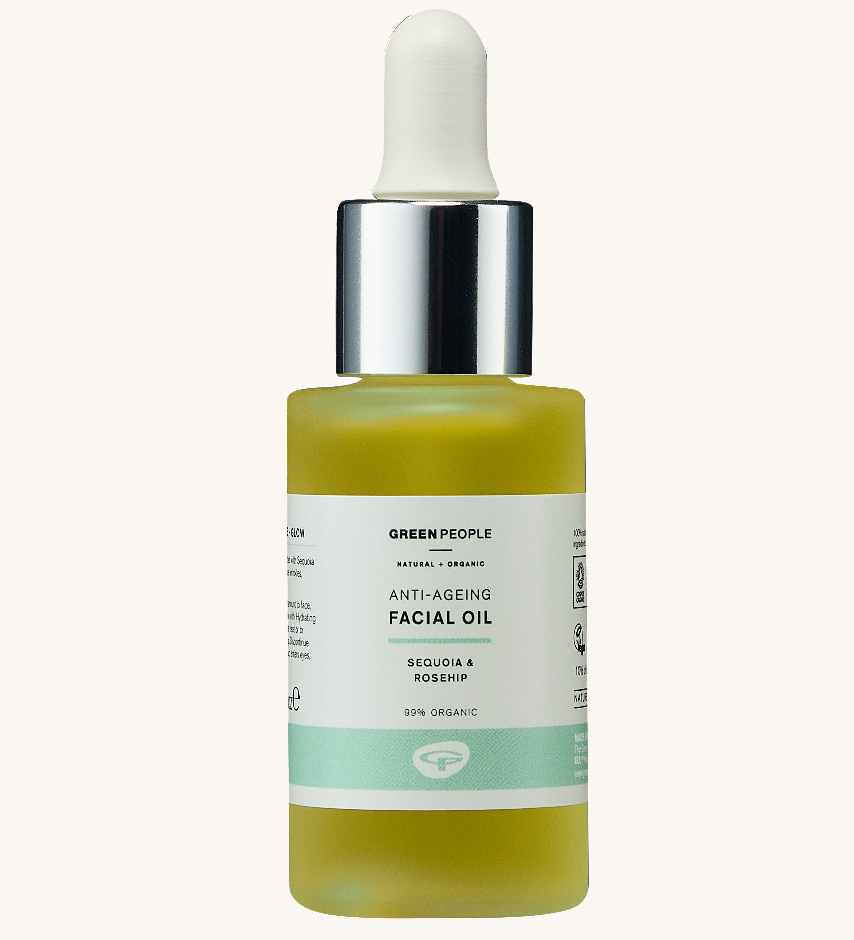 Green People Anti-Ageing Facial Oil on a plain background. 