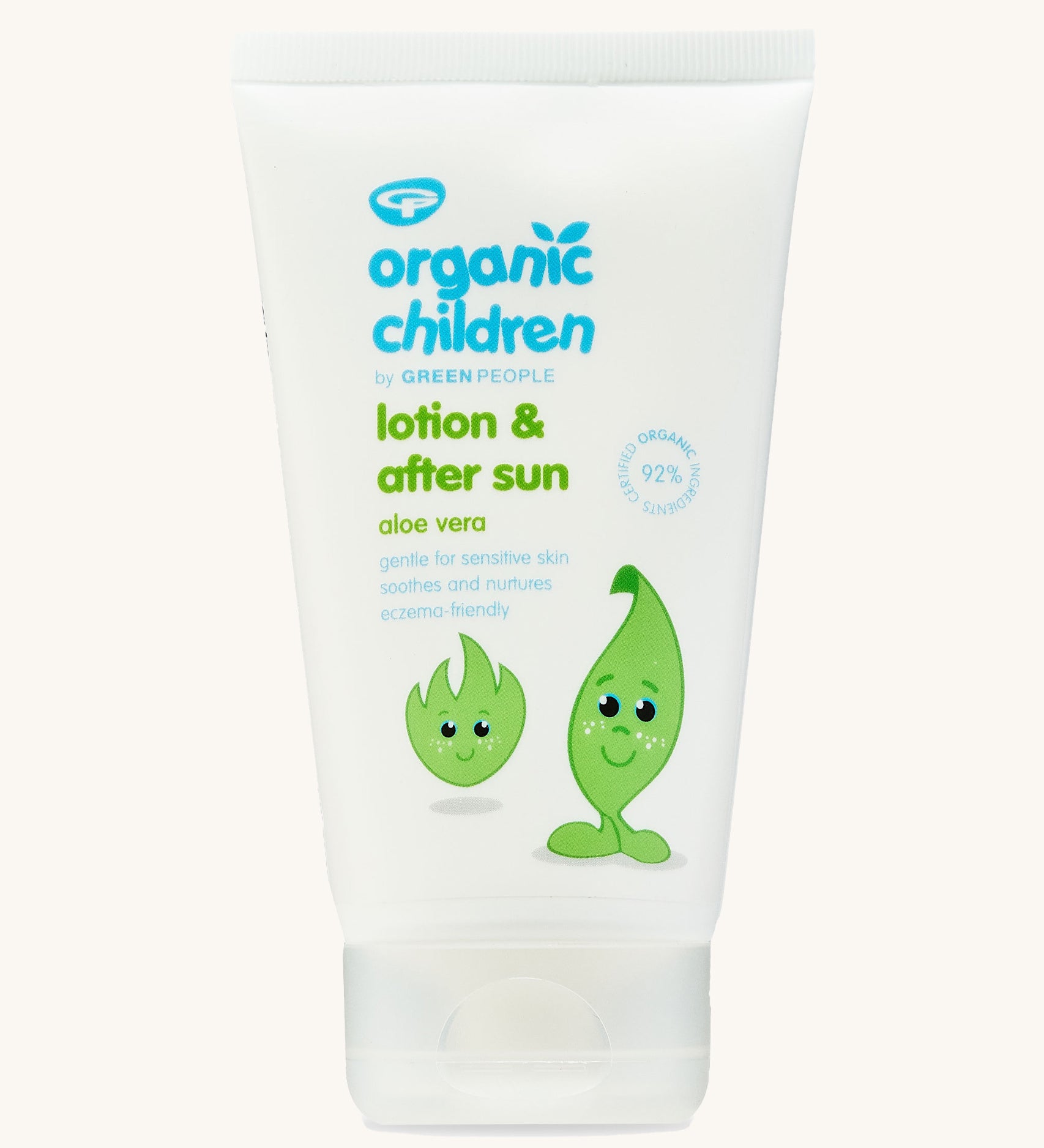 Green People Organic Children's Aloe Vera Aftersun Lotion on a plain background. 