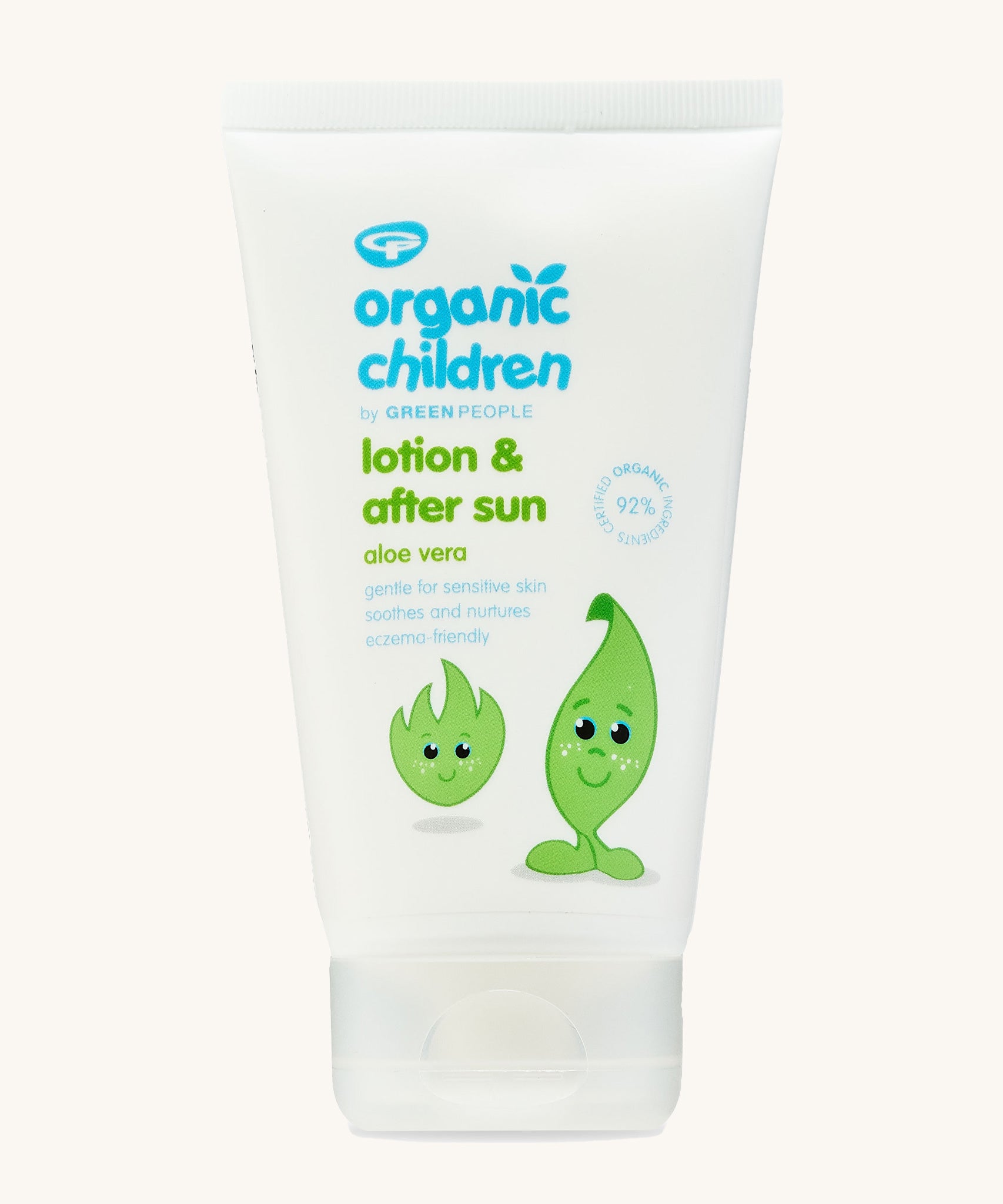 Green People Organic Children's Aloe Vera Aftersun Lotion on a plain background. 