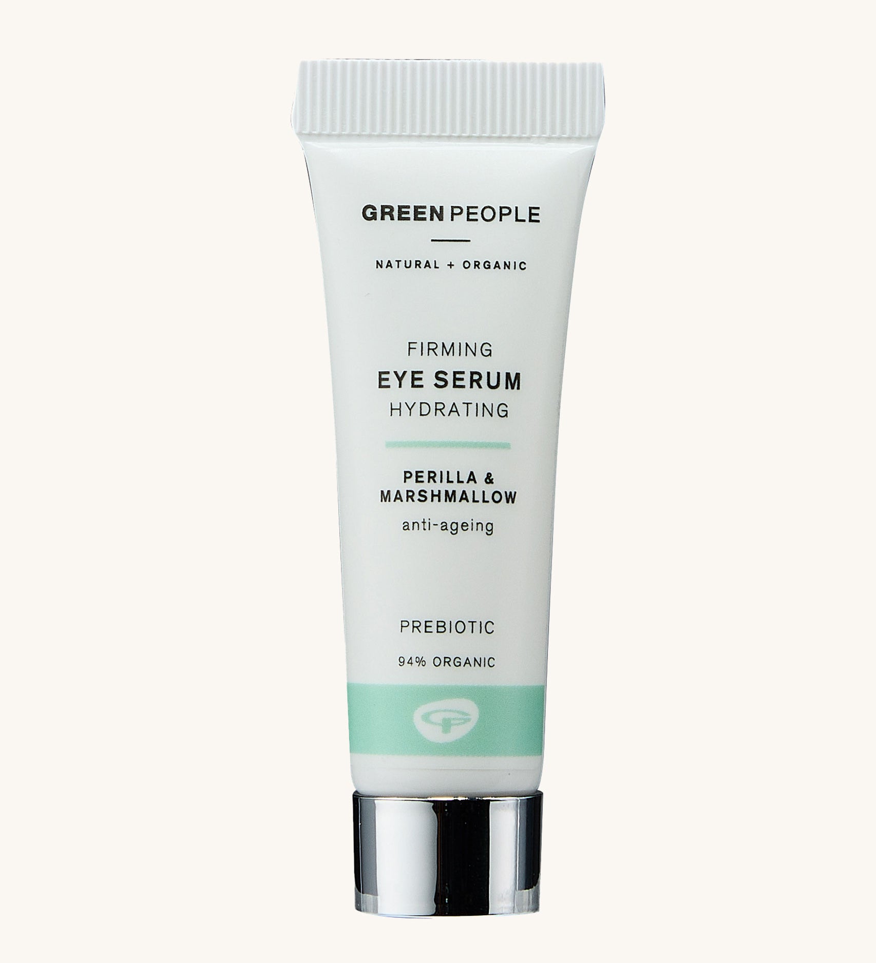 Green People Organic Firming Eye Serum on a plain background. 