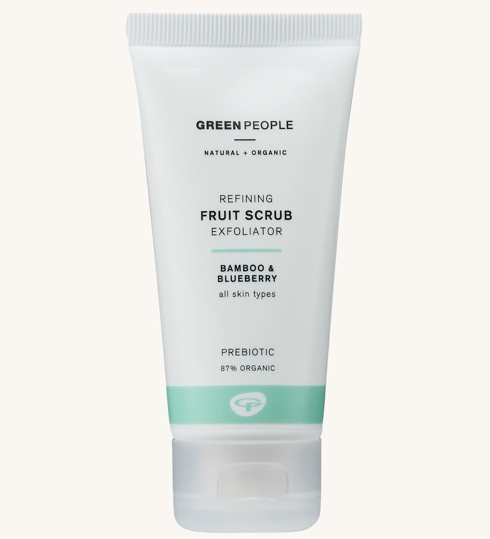 Green People Fruit Scrub Exfoliator on a plain background. 