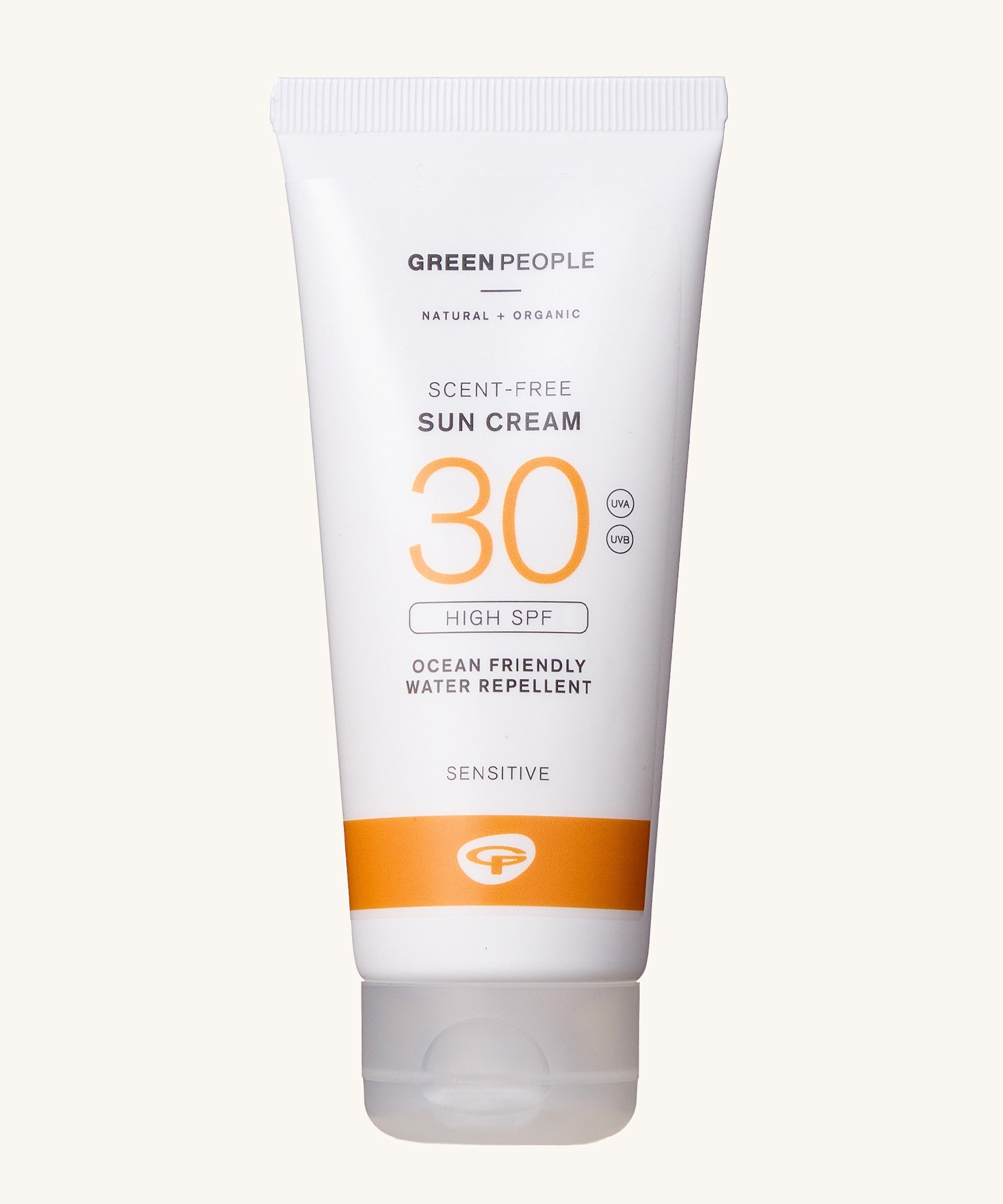 Green People Sun Cream SPF30 100ml on a plain background. 