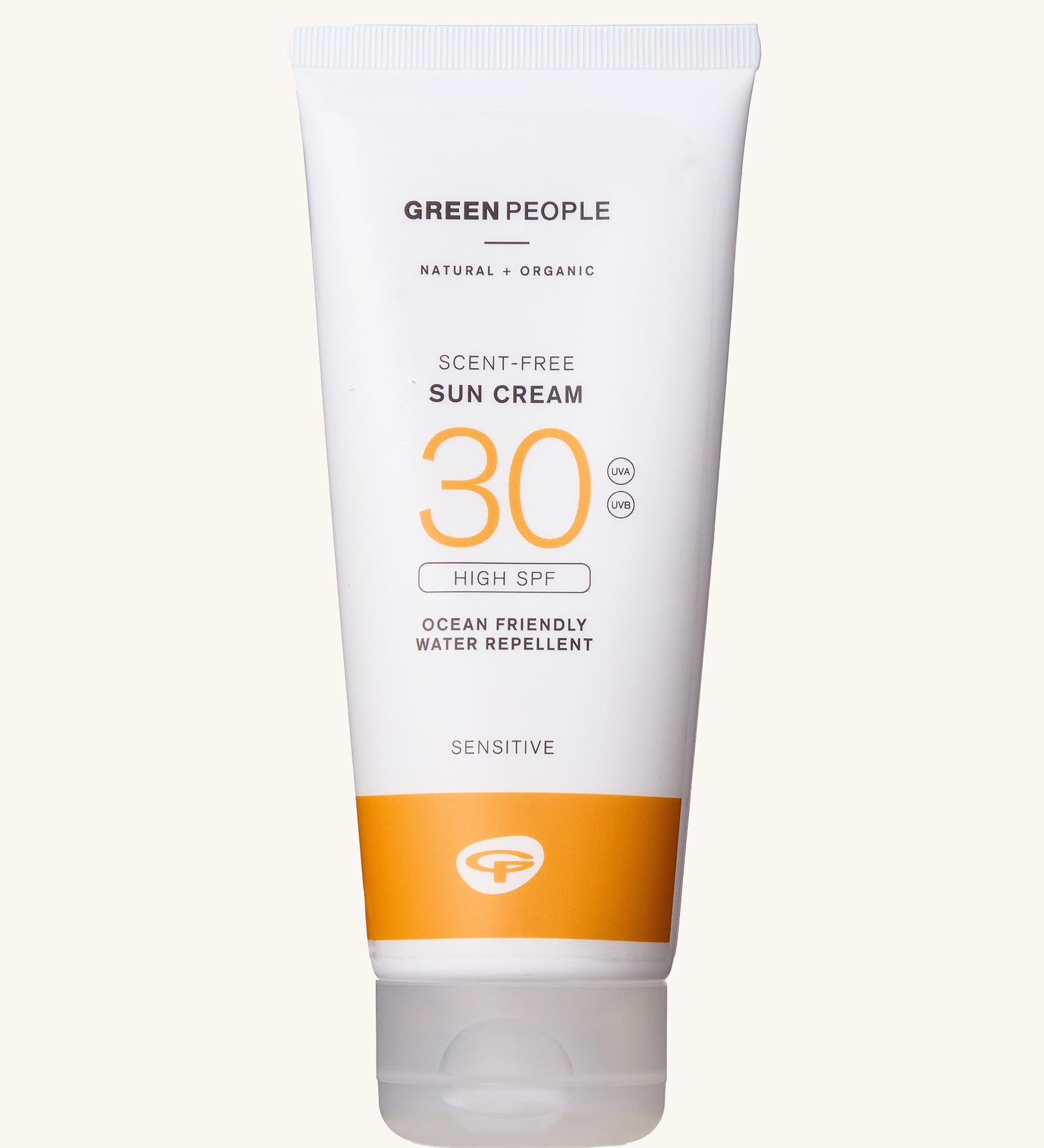 Green People Sun Cream SPF30 200ml on a plain background.