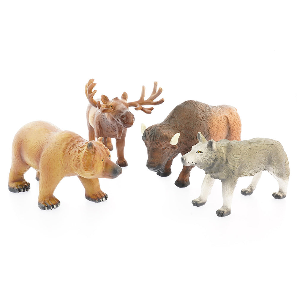 Green rubber toys Northern wild animals toy set on a white background