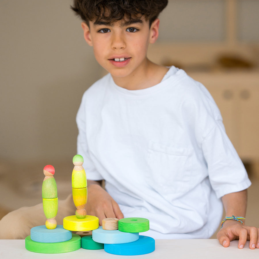 Grimm's Conical Stacking Tower - Neon Green - The smaller stacking tower is in the foreground.