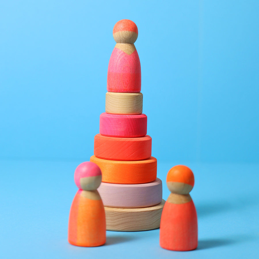 Grimm's Small Conical Stacking Tower - Neon Pink - Several sets of Grimm's Rainbows