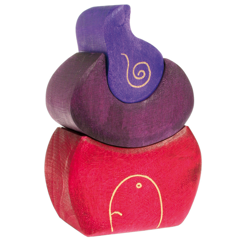 Grimm's wooden bakery stacking toy pictured on a plain background