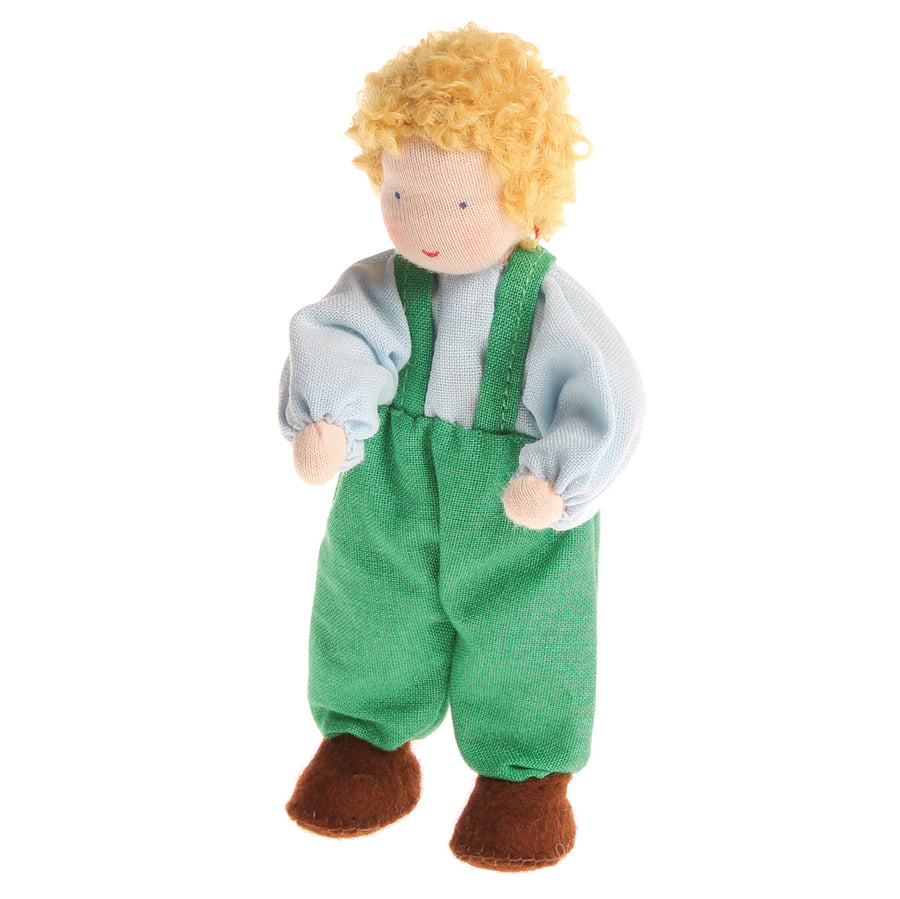 Grimm's Blond Boy Doll pictured on a plain background