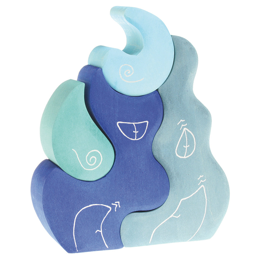 Grimm's Casa Luna wooden stacking toy pictured on a plain background