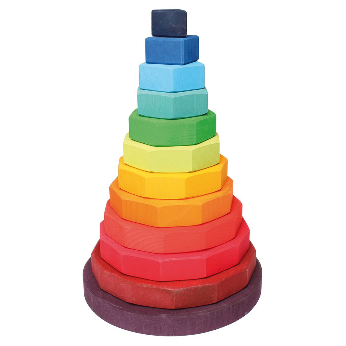 Grimm's large geometric stacking toy pictured on a plain background