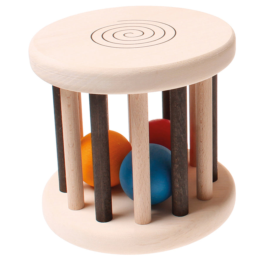 Grimm's Rolling Monochrome Wheel wooden baby toy pictured on a plain background 