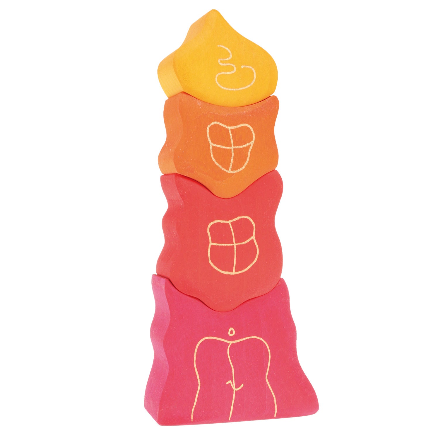 Grimm's Tower Roses wooden stacking toy pictured on a plain white background