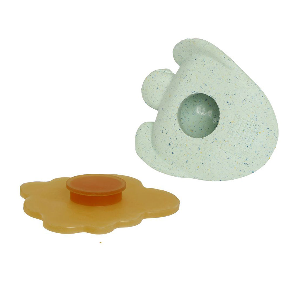 Hevea sage frog toy underneath on a white background