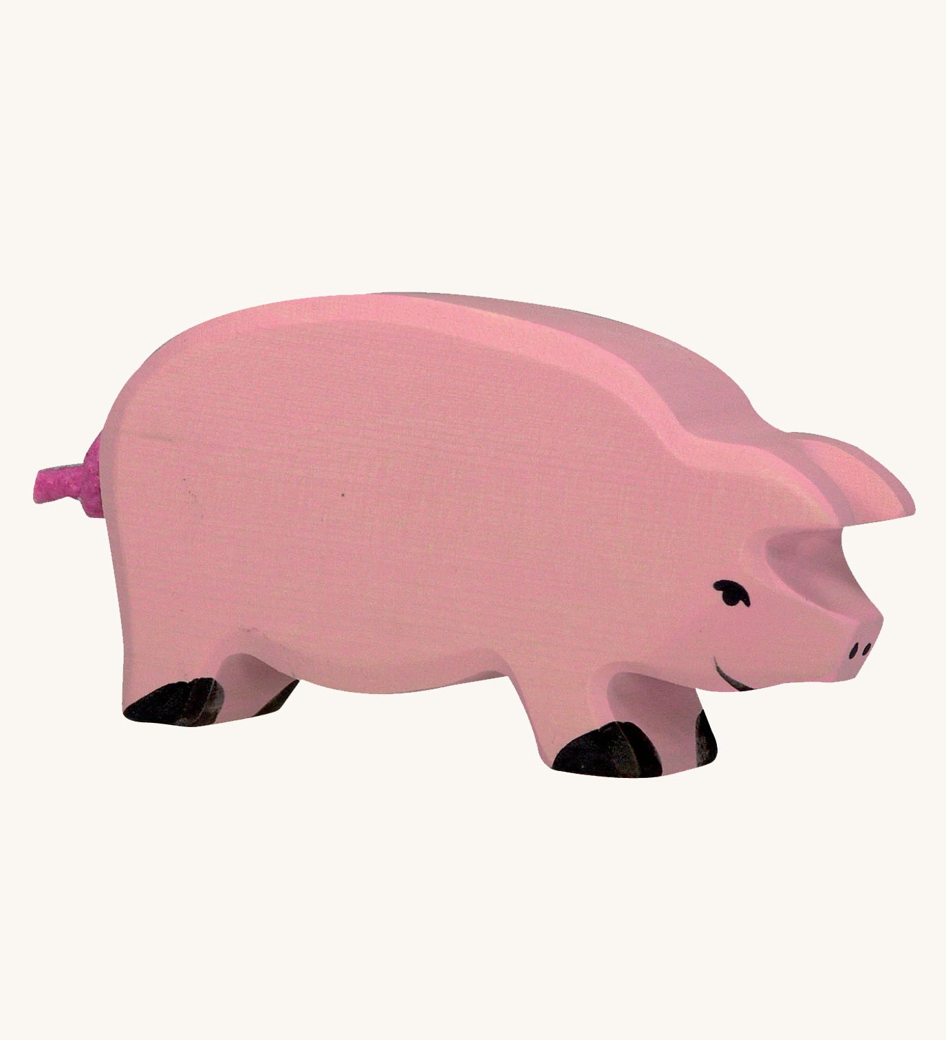 Holztiger pink Pig Toy Figure on a plain background. 