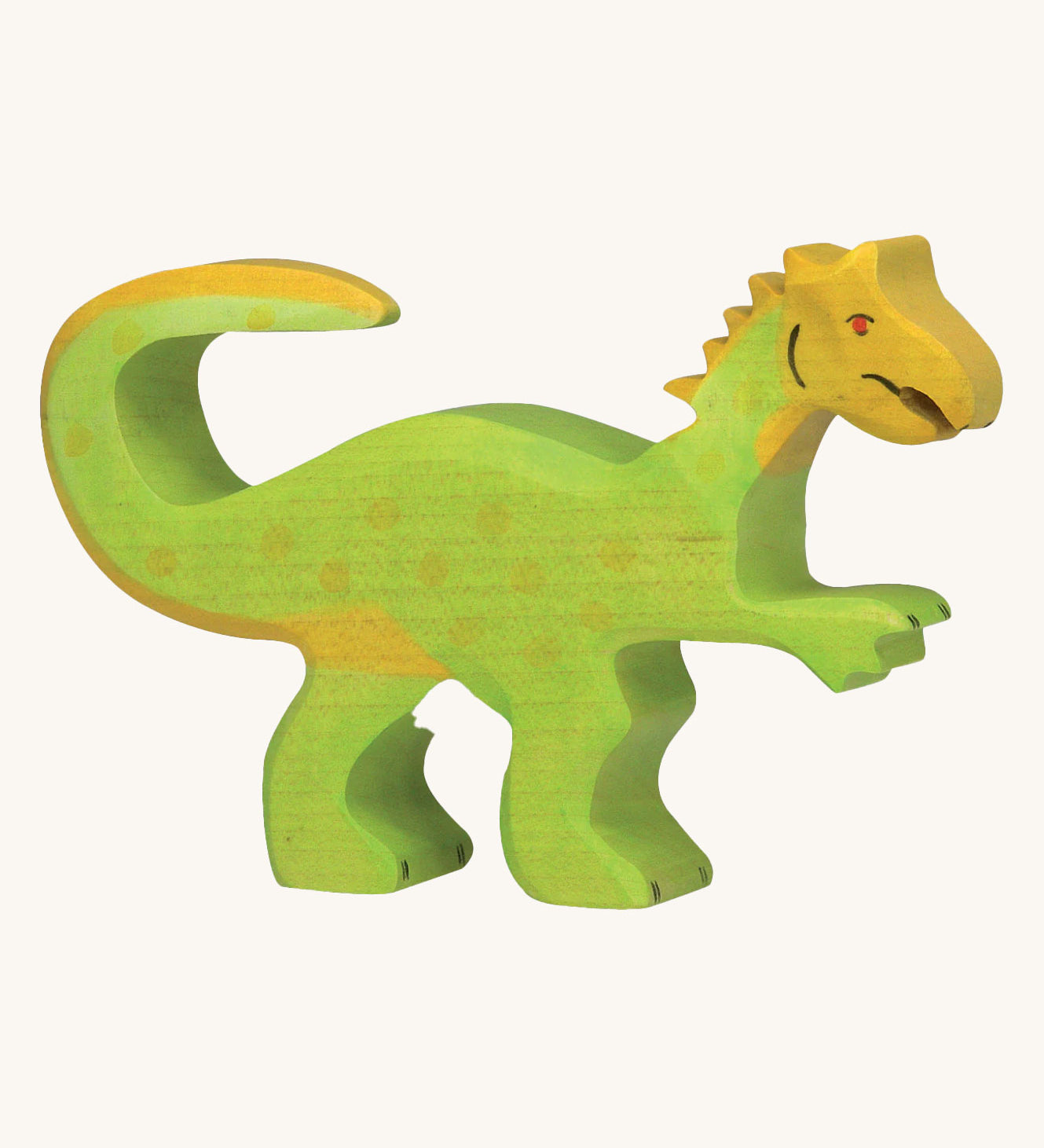 The Holztiger Dinosaur Oviraptor wooden toy figure on a plain background. 