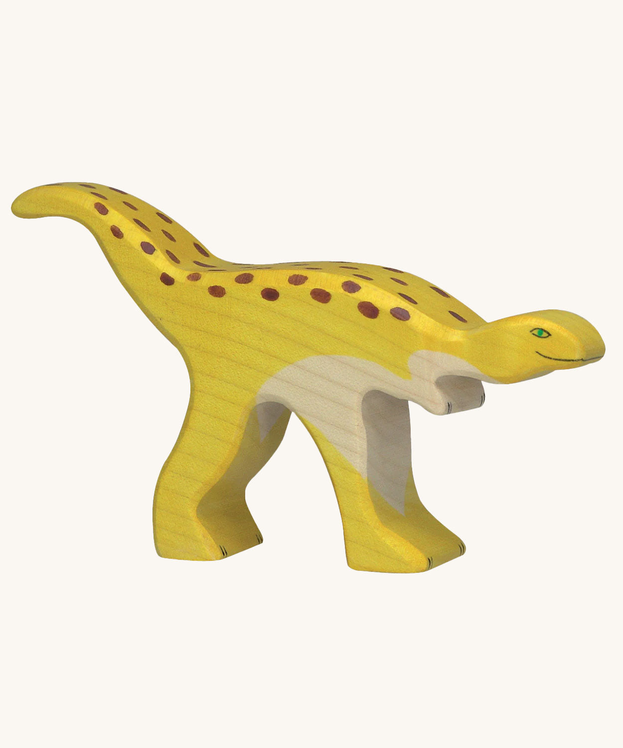 The Holztiger Wooden Toy Staurikosaurus  Dinosaur Figure on a plain background. 