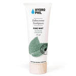 Hydrophil Fluoride Toothpaste - Natural & Organic | Pure Mint 75ml, sustainable plant based tube, with a wooden cap. Front view.